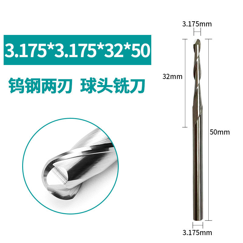3.175-12Mm double blade spiral ball end milling cutter embossed carving woodworking milling cutter cnc tungsten steel ball end milling cutter