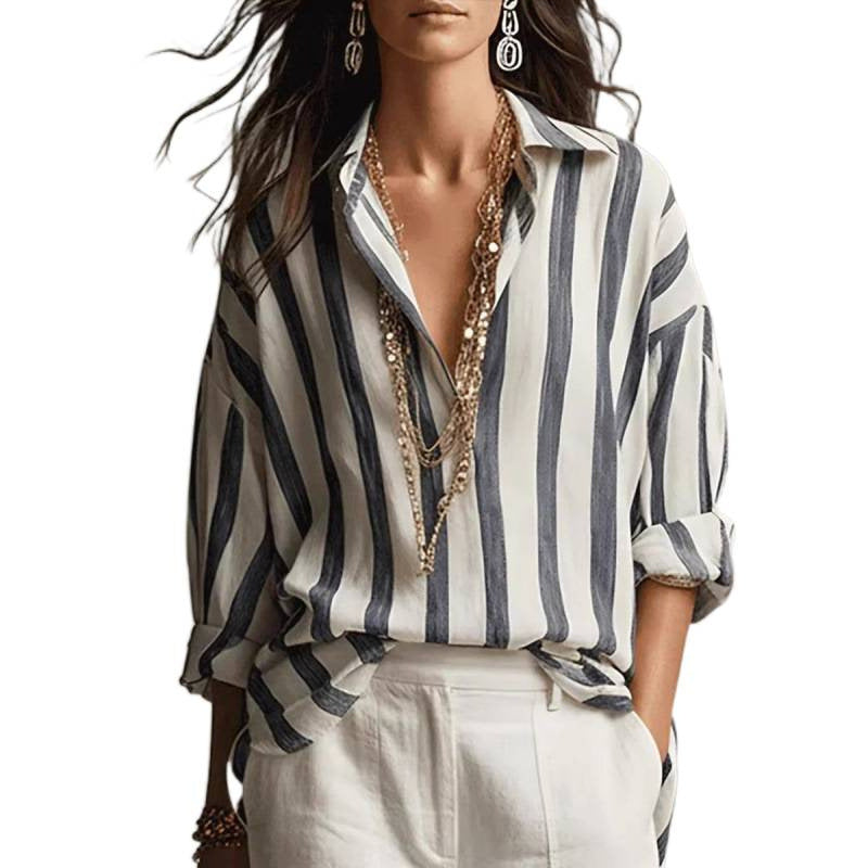 Amazon new striped long-sleeve button-down shirt - regular fit, casual, everyday wear, spring/autumn top for women