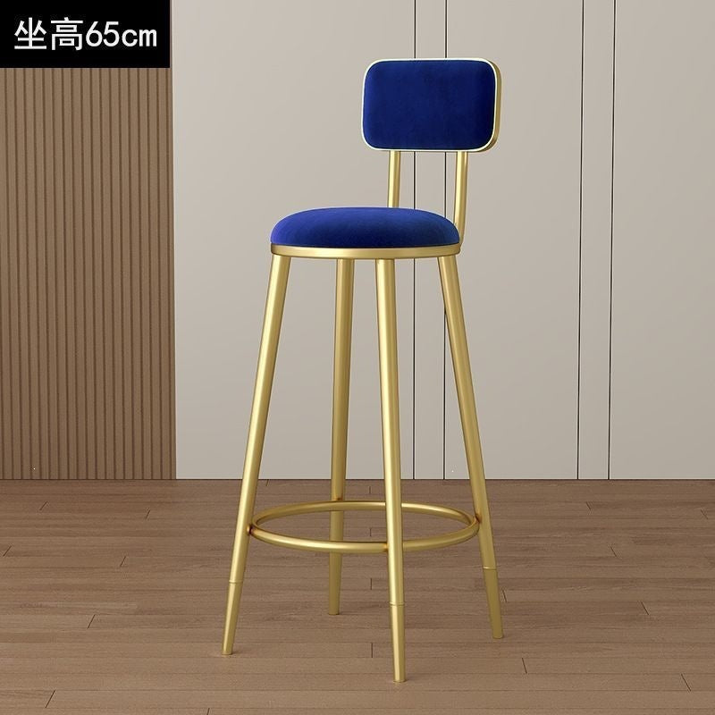Minimalist modern high bar stool - nordic style gold-tone luxury iron backrest chair for bar, ktv, and counter seating