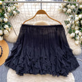K-stylesense of design petal mesh patchworkshirt women's one shoulder cut out sleeveless looseslimming lookclassytops