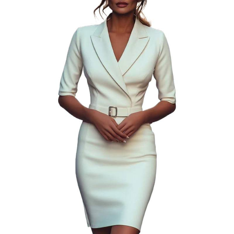 autumn new european and american style elegant tie-waist dress
