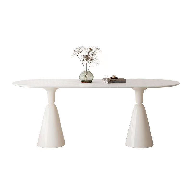Luxury modern minimalist small apartment home oval dining table french cream style sintered stone dining table and chair set