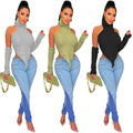 European and american cross-border women's fashion  autumn/winter new sexy hot girl high neck asymmetrical vest knitted sweater top