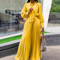 European and american sexy v-neck bow long sleeve top & elegant pleated wide-leg pants two-piece set