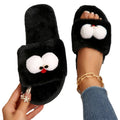 Cartoon cotton slippers for women, autumn and winter outerwear, 2024 new style, flat bottom glasses, large size fleece-linedheattech fur slippers for women