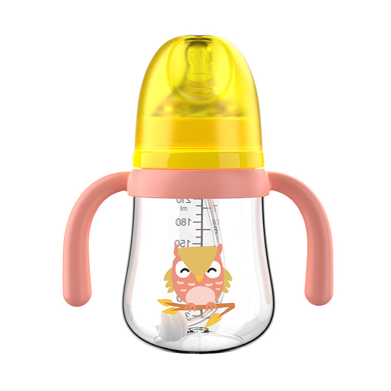 English boxed pacifier 210/270ml with handle big belly series PP bottle with straw