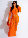 fashion new arrival european and american women's clothing sexy handmade knitting beach skirt cut out imitation mink fur tassel long skirt