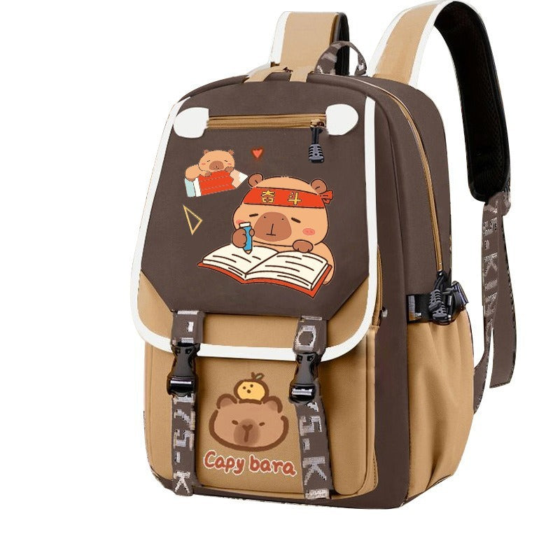 export cartoon capybara backpack - large capacity school bag for middle and elementary school girls - cute capybara backpack