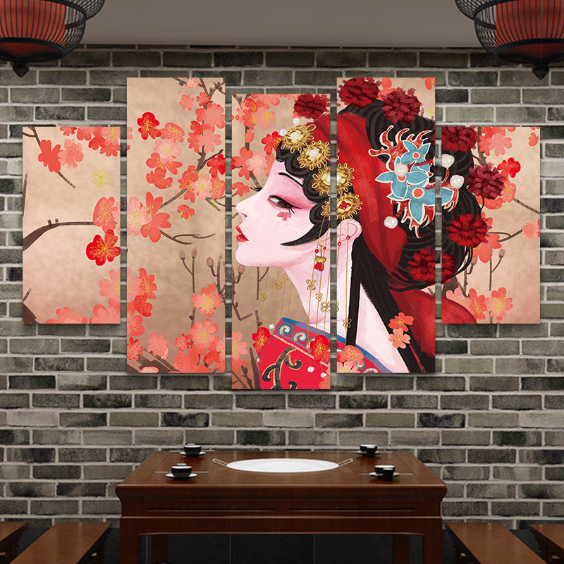 Guochaofeng wall decoration painting Hot pot restaurant hotel box background wall mural Peking Opera Huadan face painting