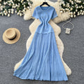 French style beaded short-sleeve dress - women's summer gentle high-waisted a-line dress - slimming and figure-flattering for work and casual wear