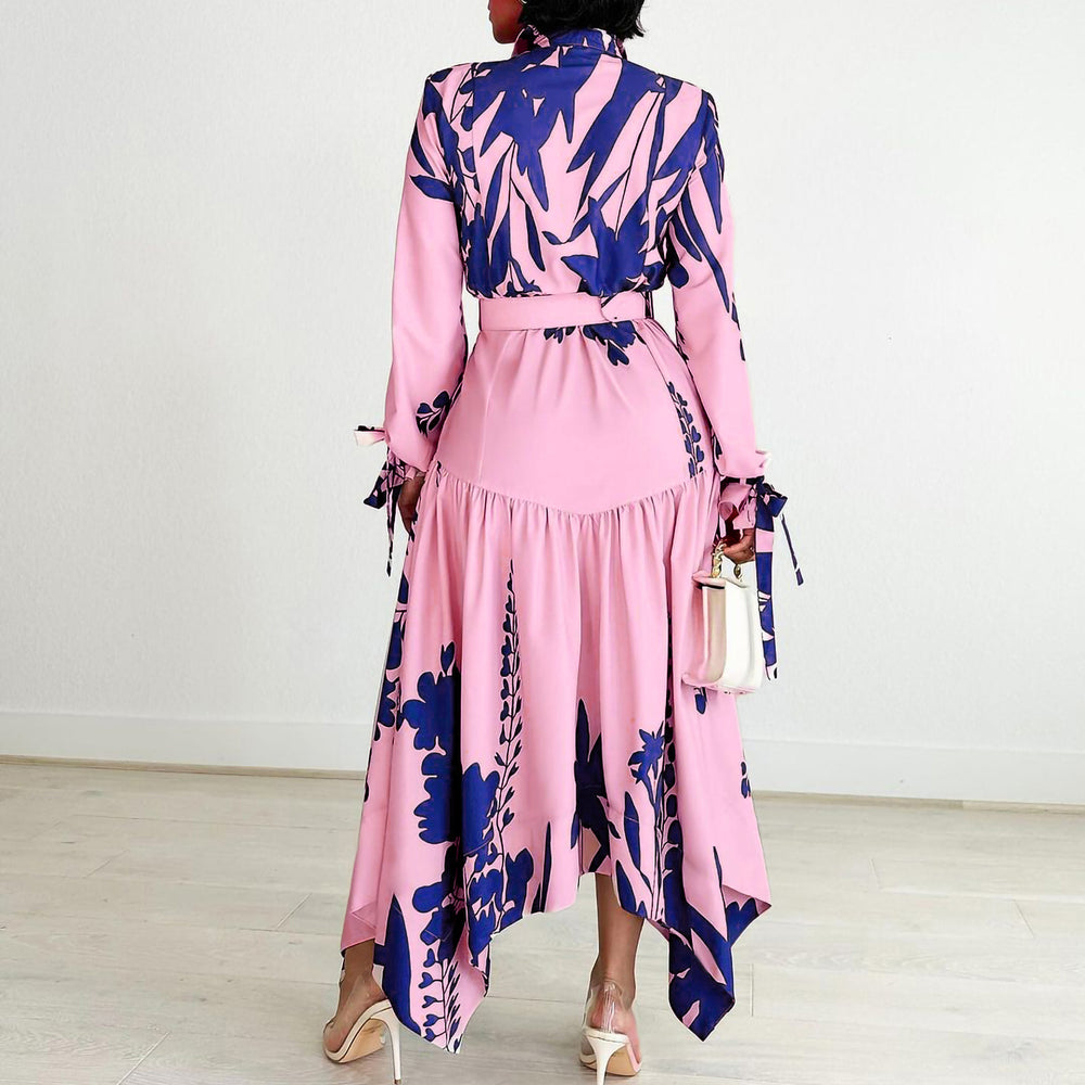 D3264 cross-border fashionplus size women's clothing  new elegantprinting asymmetrical lapel foreign trade dress