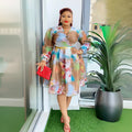 African  spring/summer new arrivals:  cross-border e-commerce women's plus size v-neck printed dress with belt
