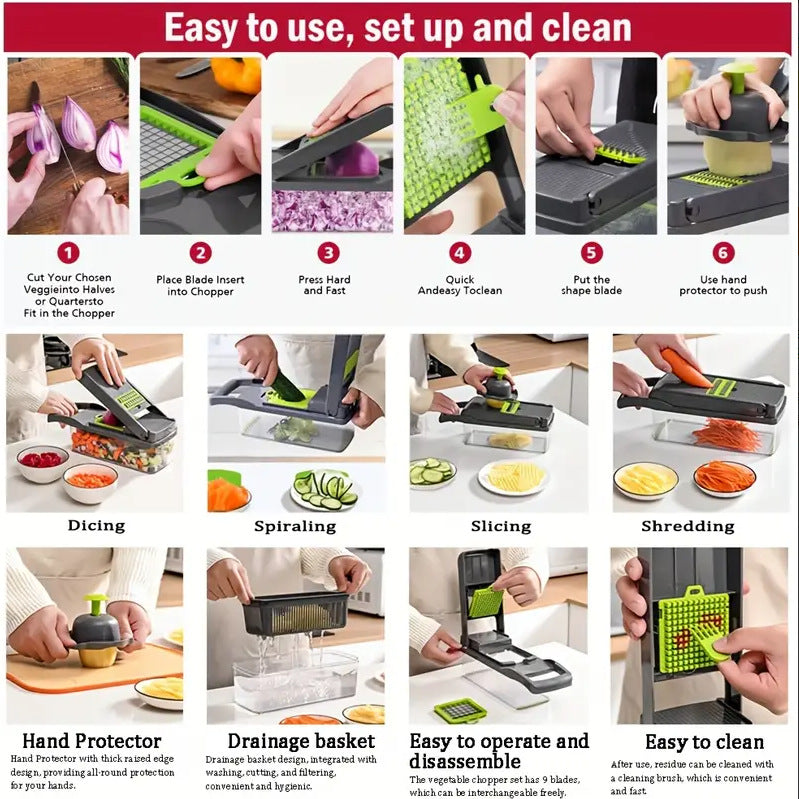 1 set of 16-in-1 multifunctional vegetable and fruit cutter cross-border vegetable cutter handy gadget slicer potato grater kitchen for home