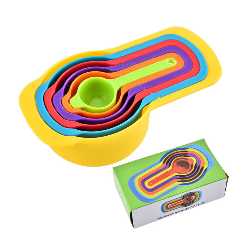 Food-grade PP measuring spoon six-piece set, baking measuring spoon set, with graduated measuring cup, color with color box, cross-border hot sale