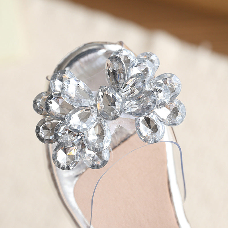 Girls' summer  princess sandals: silver crystal dress shoes for baby girls, stylish performance sandals