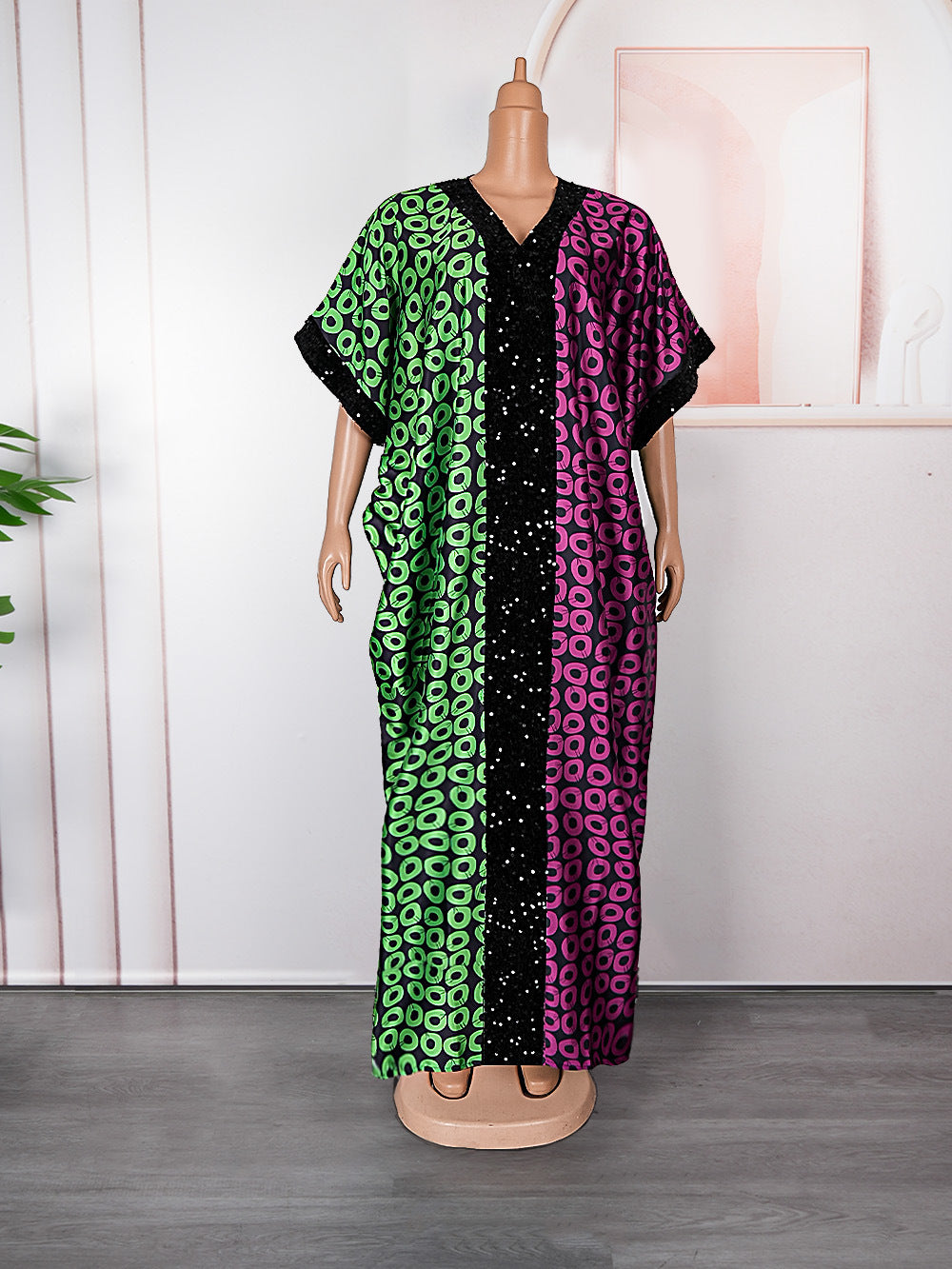 e-commerce  independent station african plus size women's clothing velvet sequined dress patchwork printed robe