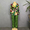 sourcing: african casual fashion two-piece set - printed long-sleeve shirt and pants outfit with belt