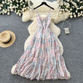 Vacation style v neckhalter suspender dress women's summerk-style sleeveless sexy waist slimming lookprinting long skirt