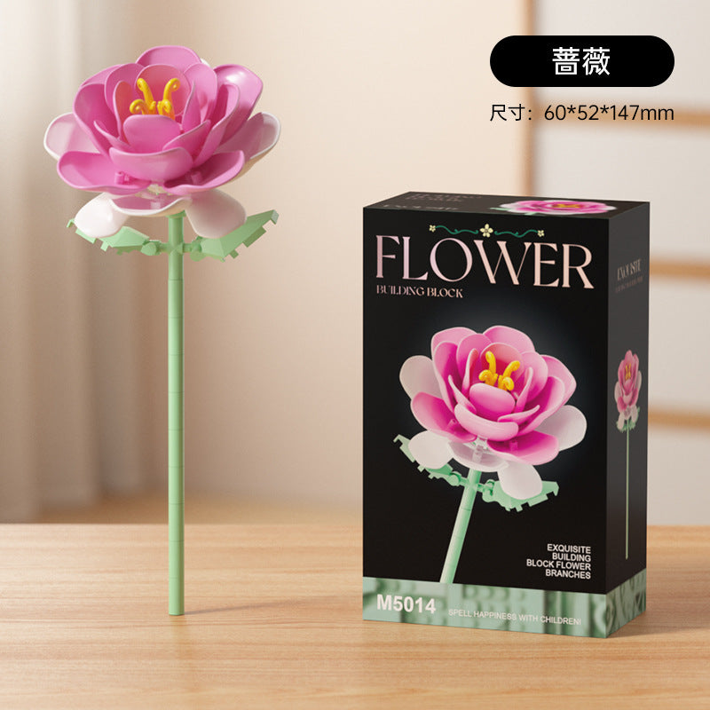 artificial bouquet single preserved flower desktop decoration toy rose flower assemble building block insert toy