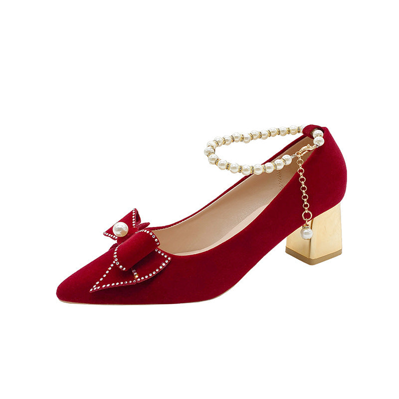 Red wedding shoes for women, spring 2023 new collection, bridal shoes, chunky heel toasting shoes, comfortable for pregnant women, convertible style