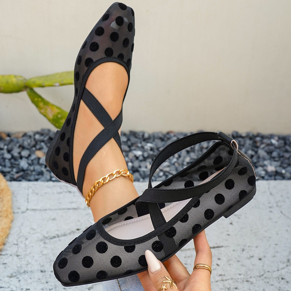 Exportfashion round toe shallow mesh polka dot one-piece buckle plus size 35-43 plaidflatsflats women's shoes