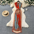 New chinese style printed pleated dress - women's summer new arrival: sleeveless, high-waisted, slim-fit, figure-flattering maxi dress with elegant flair