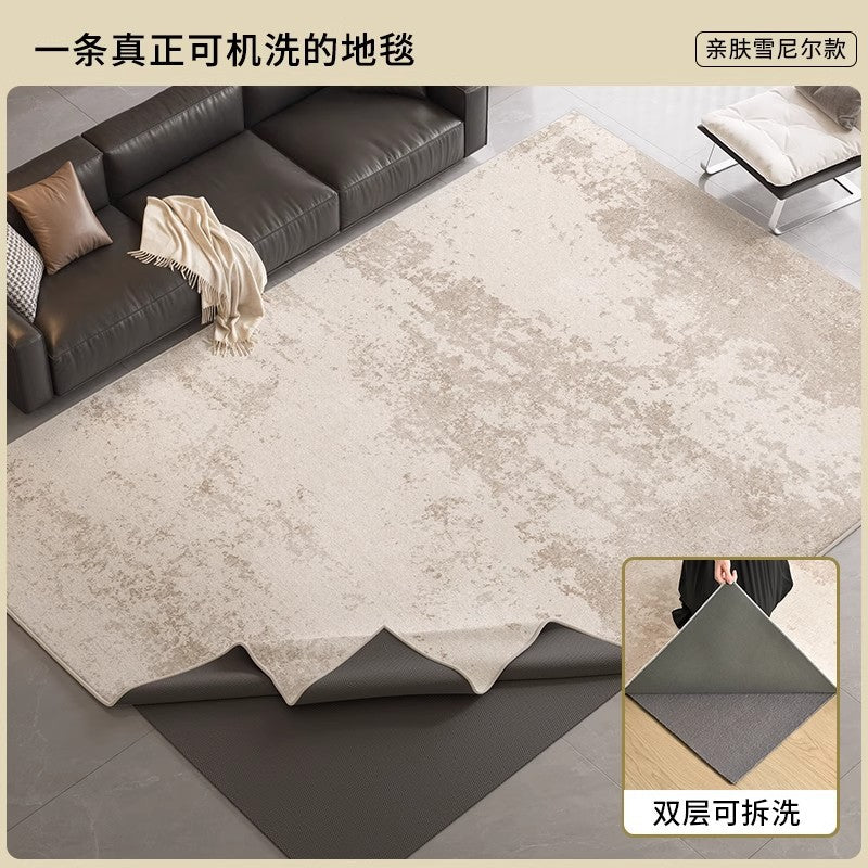 Removable and washable living room carpet, italian light luxury high-end bedroom large area floor mat, machine washable double layer washable carpet