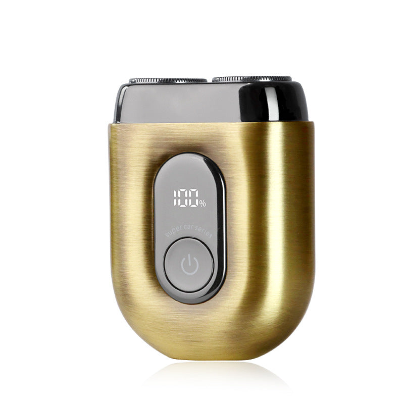 Electric shaver - portable travel razor, full body washable, floating dual-head with double ring blade mesh, compact and travel-friendly