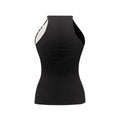 fashion leopard print patchwork halter top for women - sexy cutout irregular hem slim-fit top