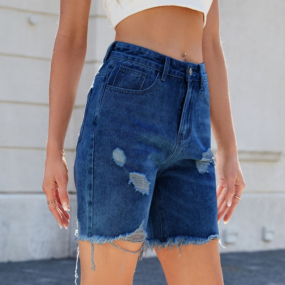 Fashion cross-border women's summer new style   washed casual ripped denim shorts half length pants trendy