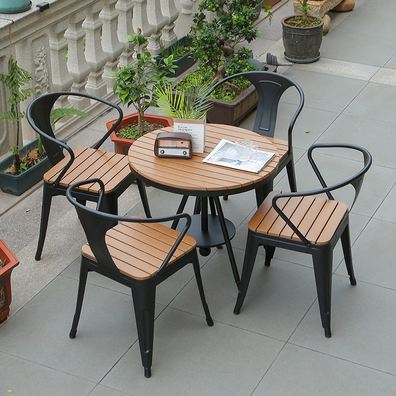 Anti-corrosive wood balcony tables and chairs outdoor leisure villa coffee milk tea shop courtyard waterproof plastic wood tables and chairs combination kit