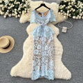 Classy sense of fragrance dress for women frenchelegance diamond-breasted silm lapel short-sleeved cut outlacedress