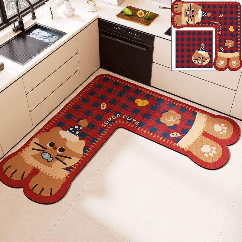 Kitchen floor mat corner l-shaped non-slip oil-proof mat diatom mud absorbent foot mat stain-resistant wipeable no-wash corner carpet