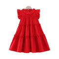 girls' summer dress - classic red sleeveless lace-trimmed sundress with open back - stylish princess dress for kids