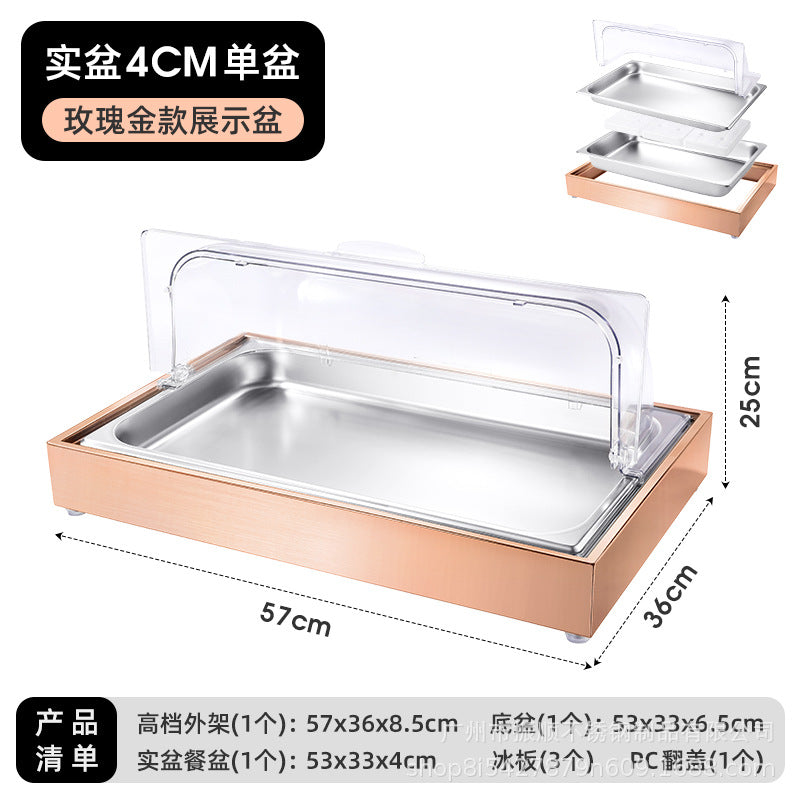 Stainless steel braised meat drain tray - commercial-grade display plate with lid for hotels, cafeterias, restaurants, and sushi restaurants - keeps food fresh and cold