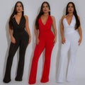 C7329 cross-border   fashion women's strappy sexy deep v halter neck solid color jumpsuit new