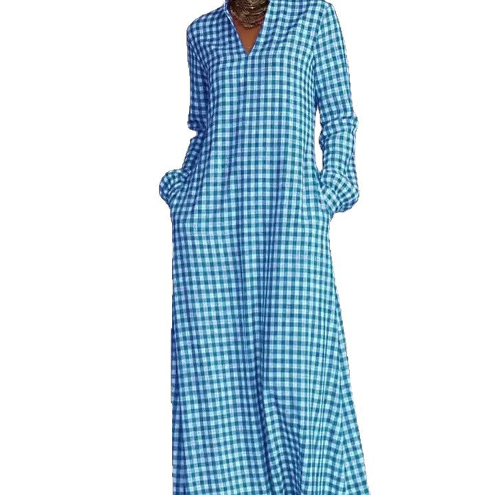 European and american cross-border  independent station y2 fashion women's plaid loose slimming look long knee-length shirt skirt casual