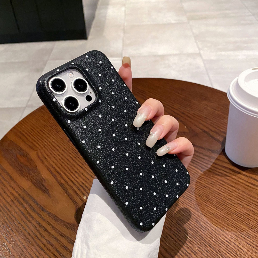 Leather pattern suitable for apple 16pro polka dot mobile phone case iphone12/15 anti-fall soft case simple protective cover 13