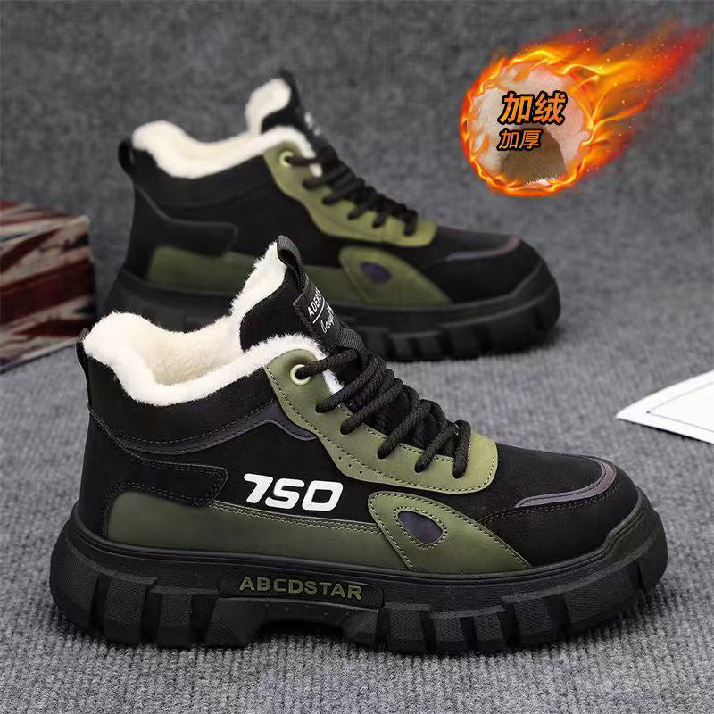 Men's cotton-padded boots 2025 new winter fleece-lined warm outdoor hiking waterproof non-slip high-top work martin snow boots