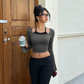 new cross-border halter neck long sleeve women's top - square neck flare sleeve cropped slim fit american style t-shirt for women