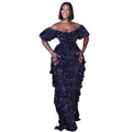 supply silm waist one shoulder off-shoulder elegancesequin long skirt european and american african fashion women's clothing