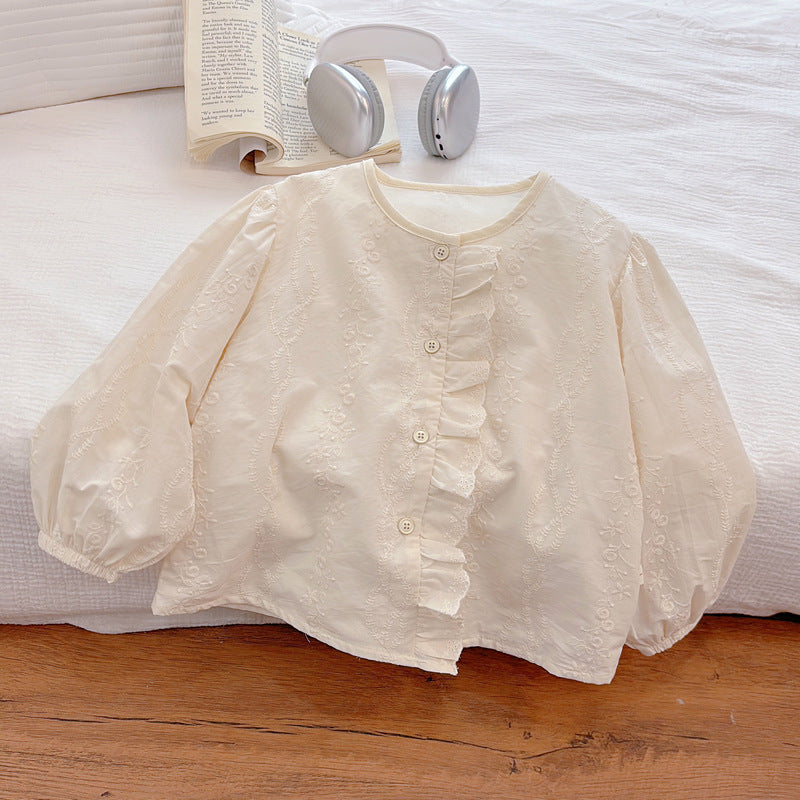 Kids' spring/autumn new korean style girls' long-sleeved cotton crew neck blouse - sweet & trendy baby girl shirt