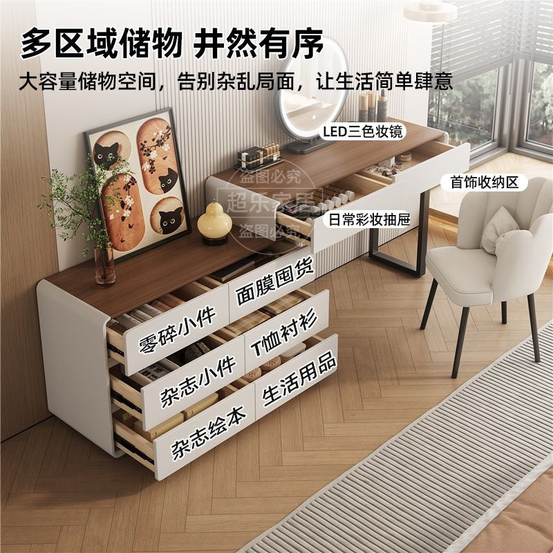 Vanity table bedroom casual walnut color chest of drawers vanity table all-in-one small makeup table retractable makeup table