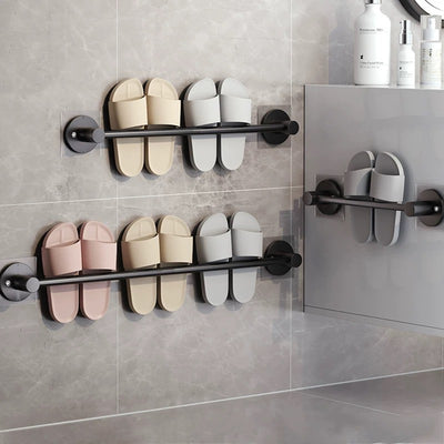 Towel rack bathroom punch-free storage rack bathroom wall-mounted kitchen single pole towel bar slipper rack storage rod