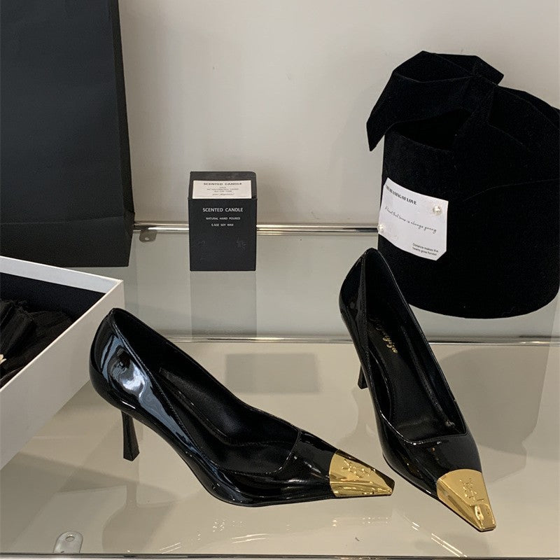 2026 spring european and american fashion stiletto pointed-toe pumps with microfiber lining, metal embellishments, and breathable summer ultra-high heels for women