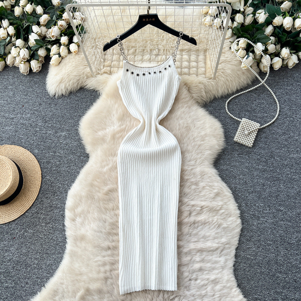 K-style chain suspender knittingdress women's autumnew arrival summer silmslimming lookelegantclassy sense waist skirt