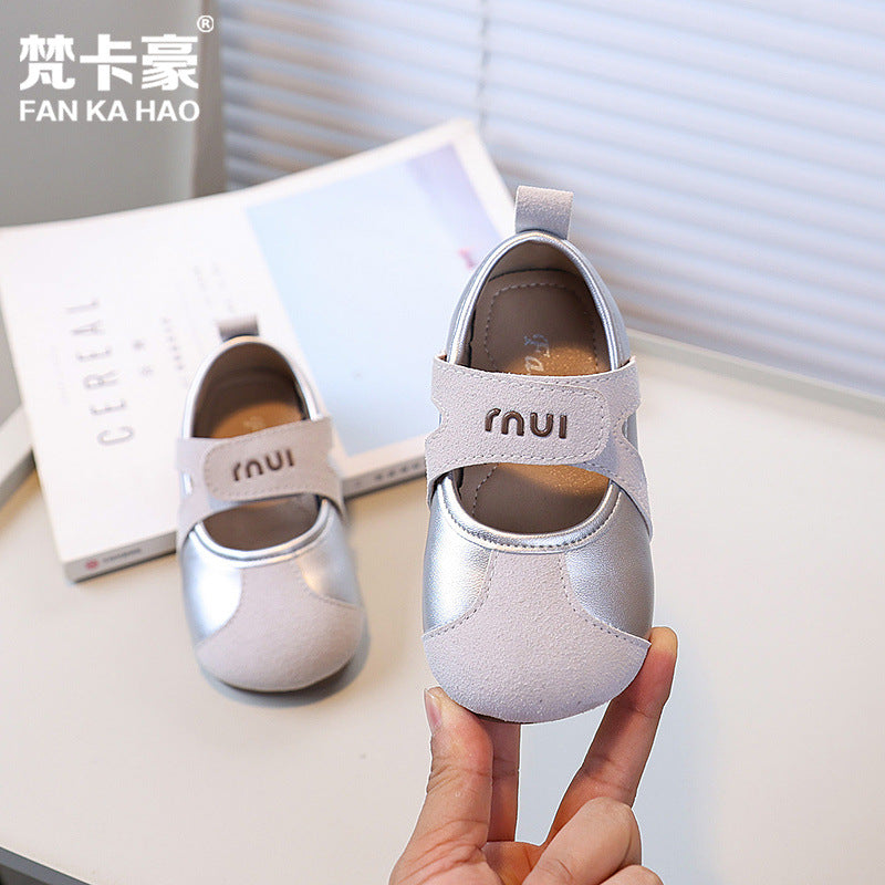 Vancahao girls' retro leather shoes,  autumn new korean style, soft sole casual shoes for children, student flats