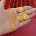 Wholesale cross-border middle eastern rotating floral design gold plated necklace pendant earrings ring three-piece jewelry set