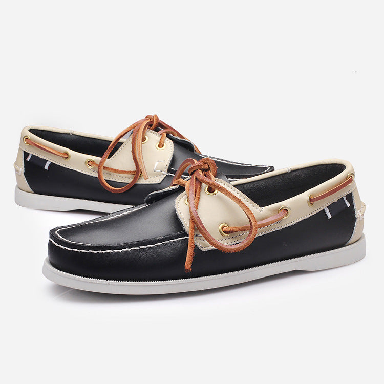 Men's leather boat shoes - british style, cross-border business, genuine leather, insole stitching, trendy casual, anti-slip