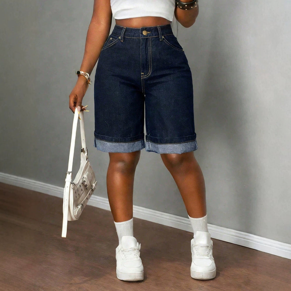 Fashionjeans women's dark original cow hem half length pants american casualhigh waiststraight-legloose denim half length pants